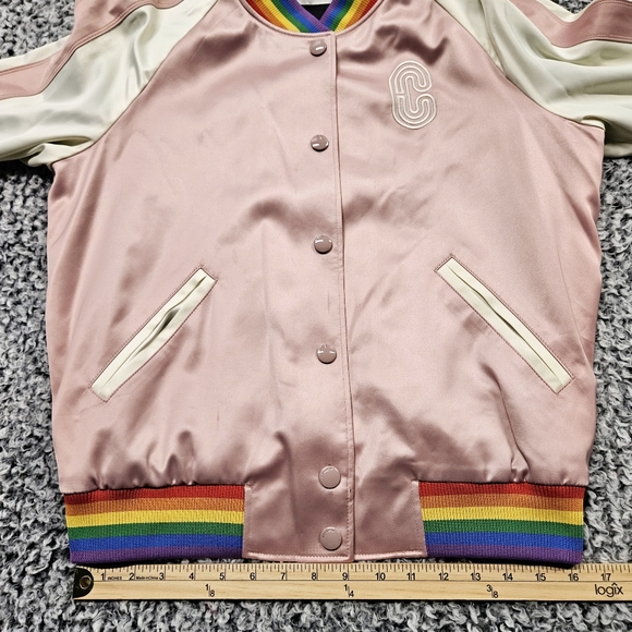 Coach Rainbow Souvenir Jacket M Medium Bomber Varsity Baby Pink Satin LGBTQ+ - Picture 16 of 16